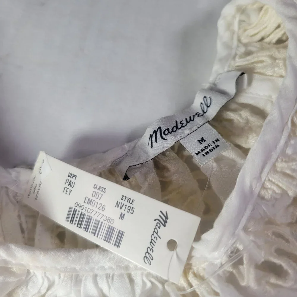 Madewell Womens White Eyelet Puff Sleeve Cotton Blend Top Size M